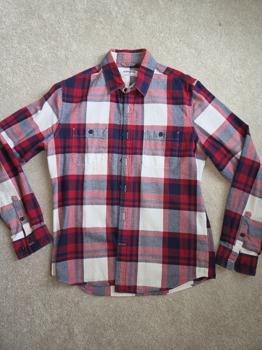 Express Red Plaid Button-Up Shirt for Men Size Medium